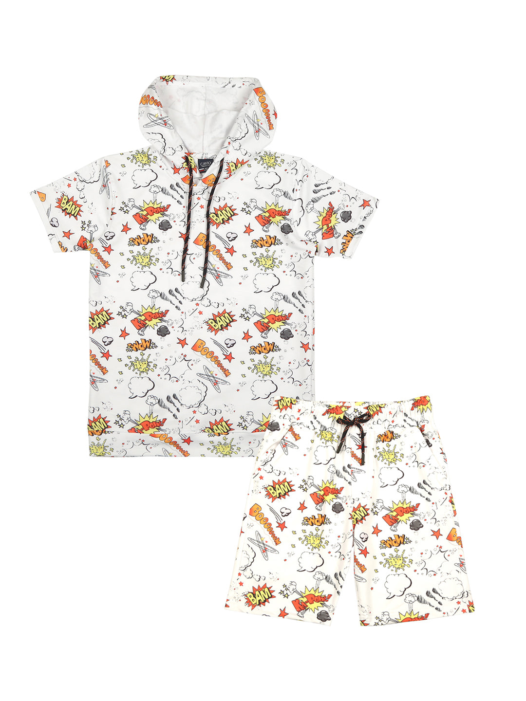 Boys Printed Hooded T  shirt With Shorts Set