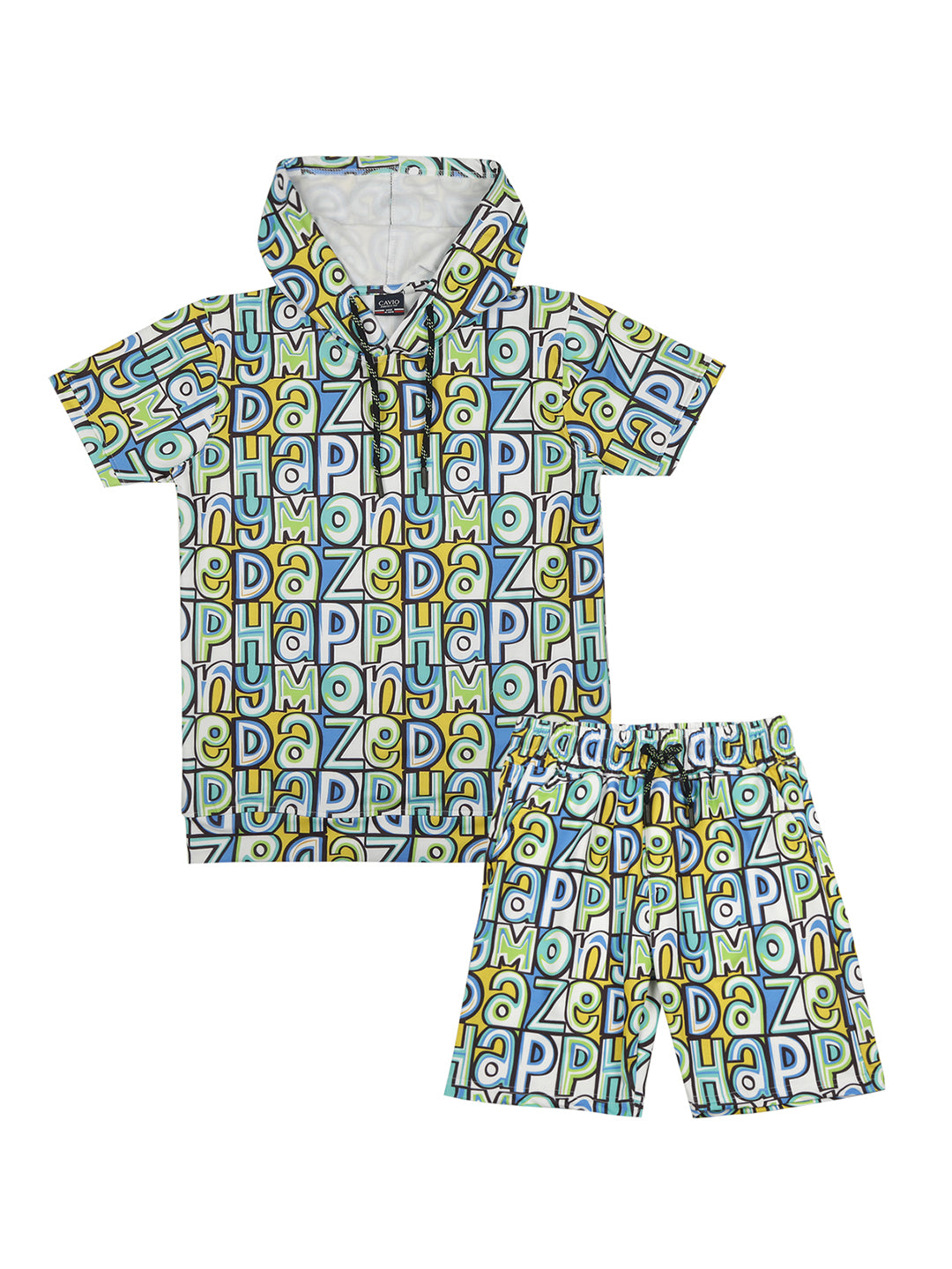 Boys Printed Hooded T shirt With Shorts Set