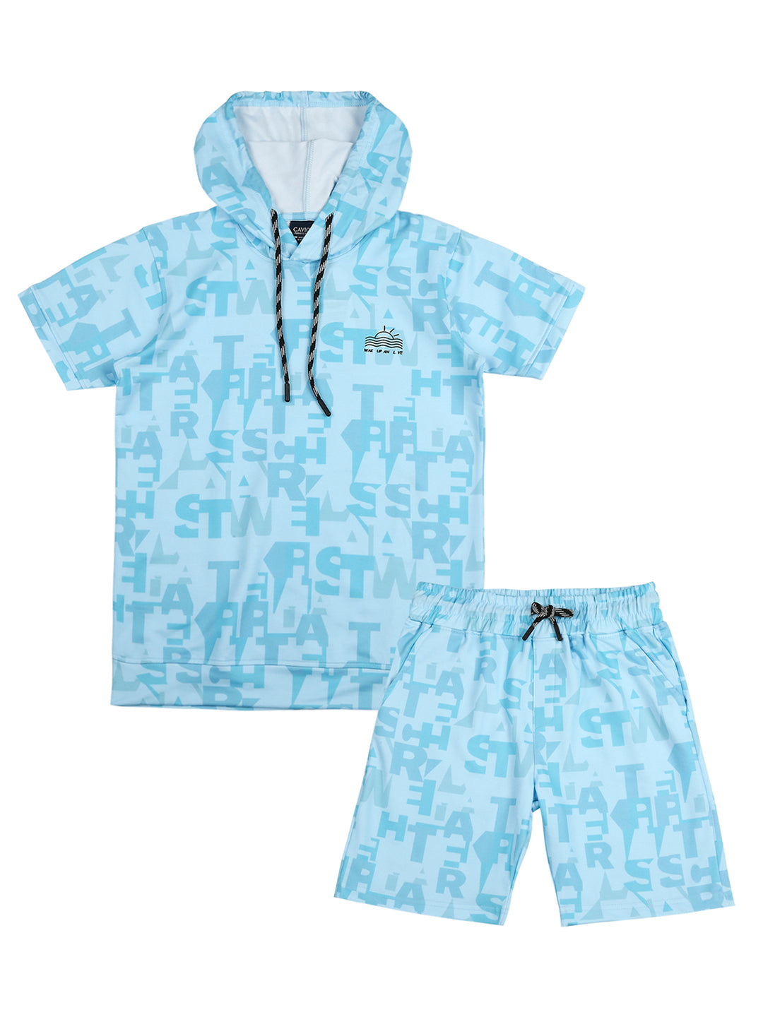 Boys Printed Hooded T shirt With Shorts Set