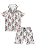 Boys Printed Hooded T shirt With Shorts Set