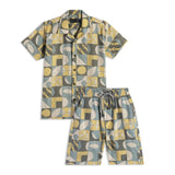 CAVIO Cotton Half Sleeves Abstract Printed Shirt & Shorts Clothing Set - Mustard