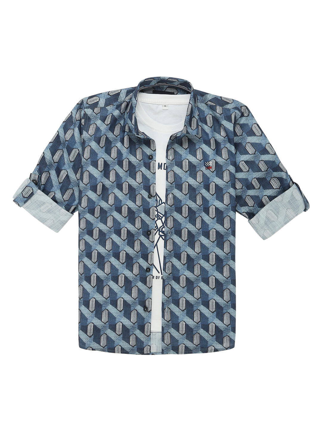 Boys Comfort Printed Pure Cotton Casual Shirt With T Shirt