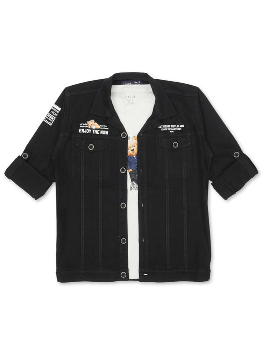 Boys Comfort Opaque Pure Cotton Casual Shirt With T Shirt