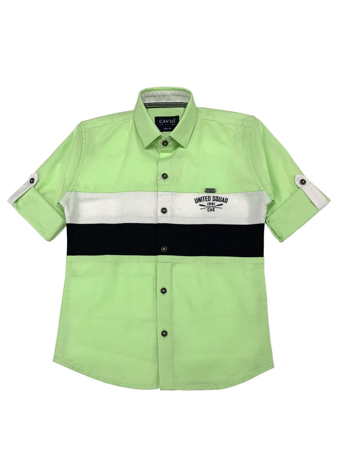 Boys Colourblocked Cotton Shirt Full Sleeve Sea Green - -