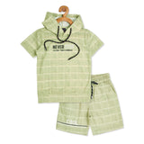 Boys Checked Hooded T shirt with Shorts Green - -