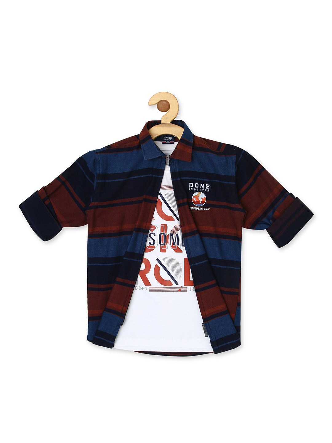 Boys Rust Comfort Striped Casual Shirt