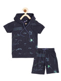 Boys Printed Pure Cotton Hooded T-shirt with Shorts