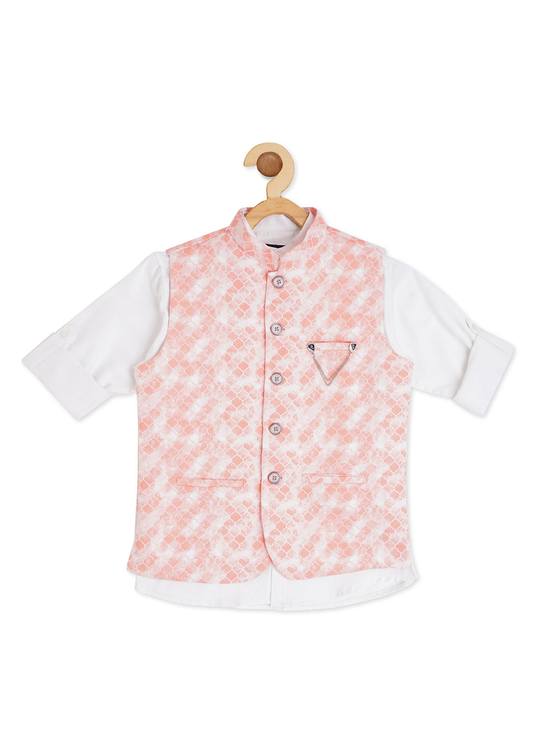 Boys Printed Woven Nehru Jacket With Shirt - -