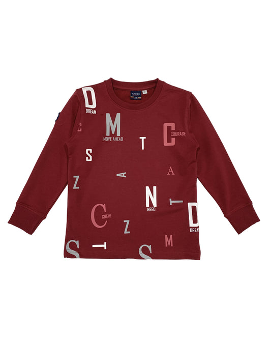 Boys Typography Printed Round Neck T shirt Half Sleeve Maroon -  -