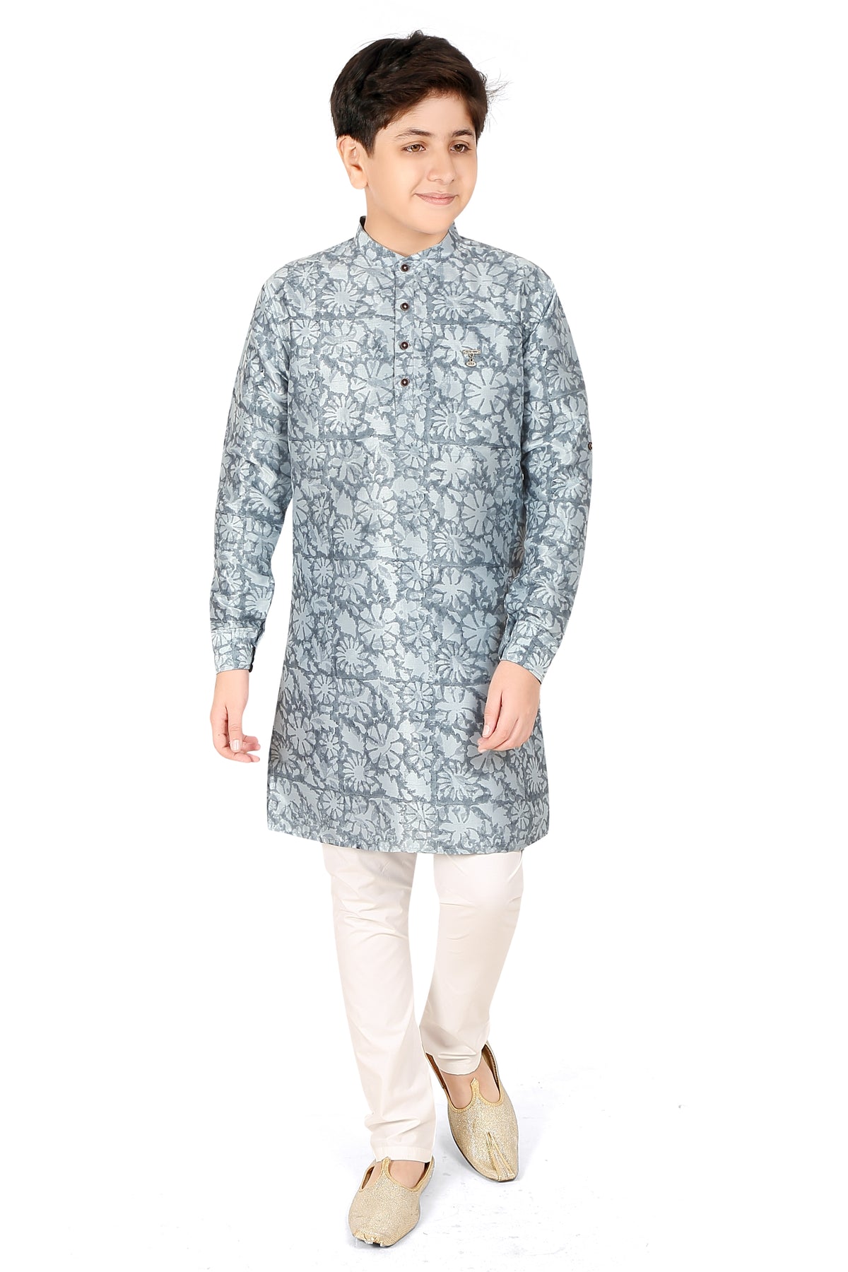 Boys Floral Printed Kurta With Pyjamas