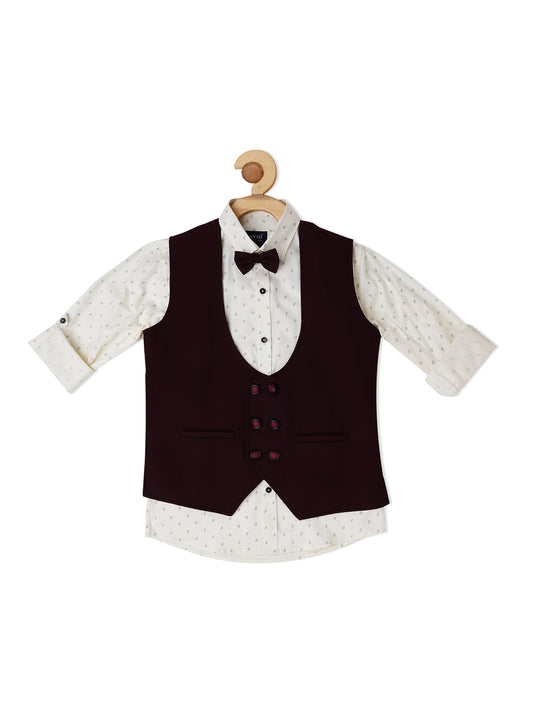 Boys Printed Party Shirt With Waistcoat - -