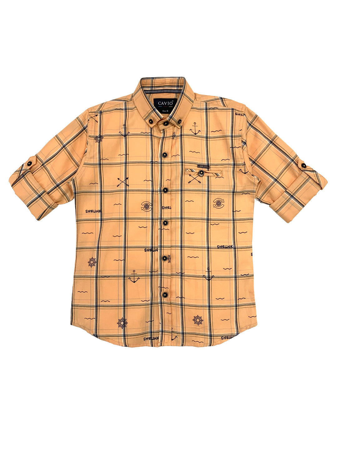 CAVIO Boys Peach-Coloured Premium Windowpane Checks Checked Casual Shirt