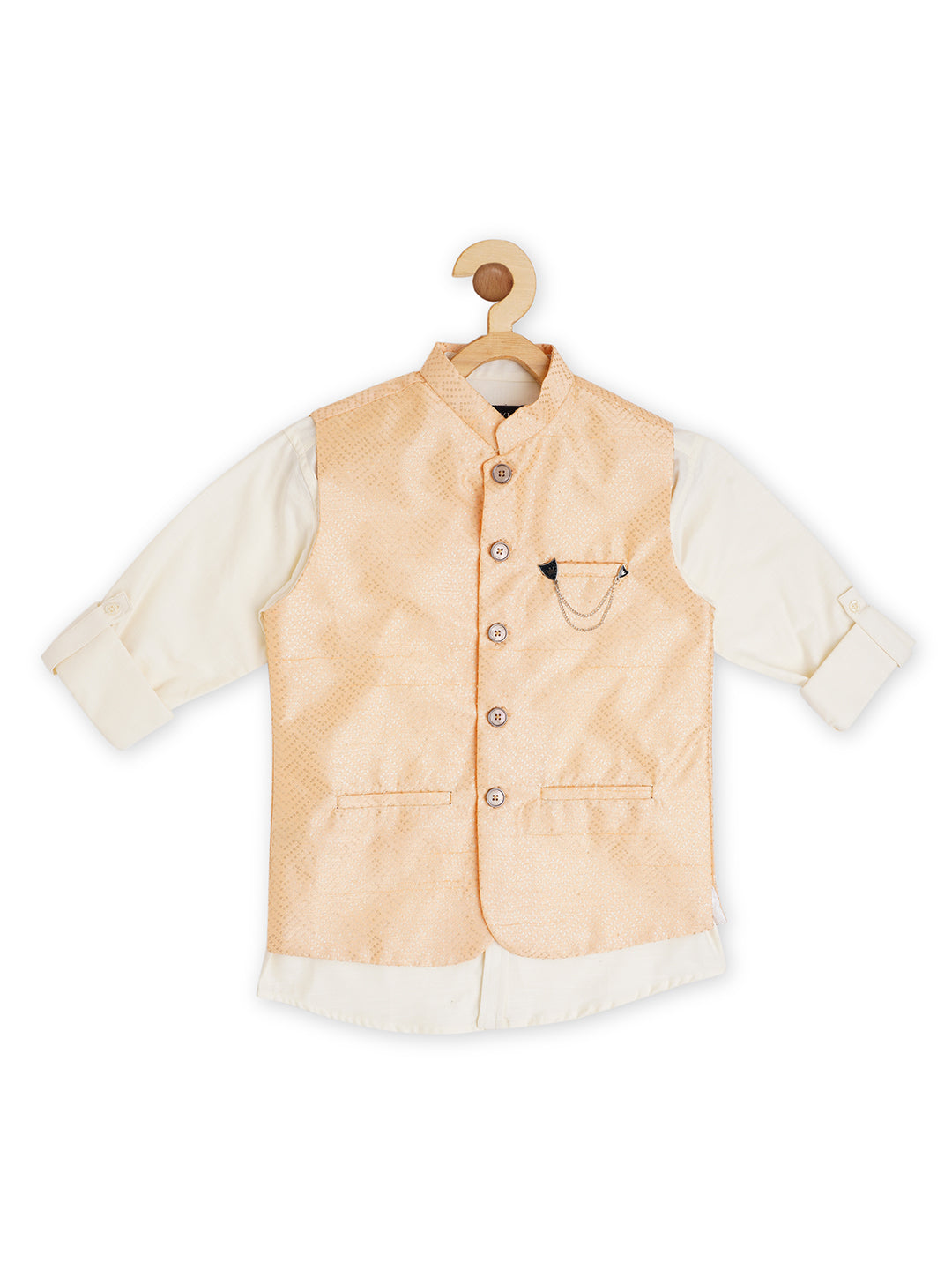 Boys Sequined Woven Nehru Jacket With Shirt - -