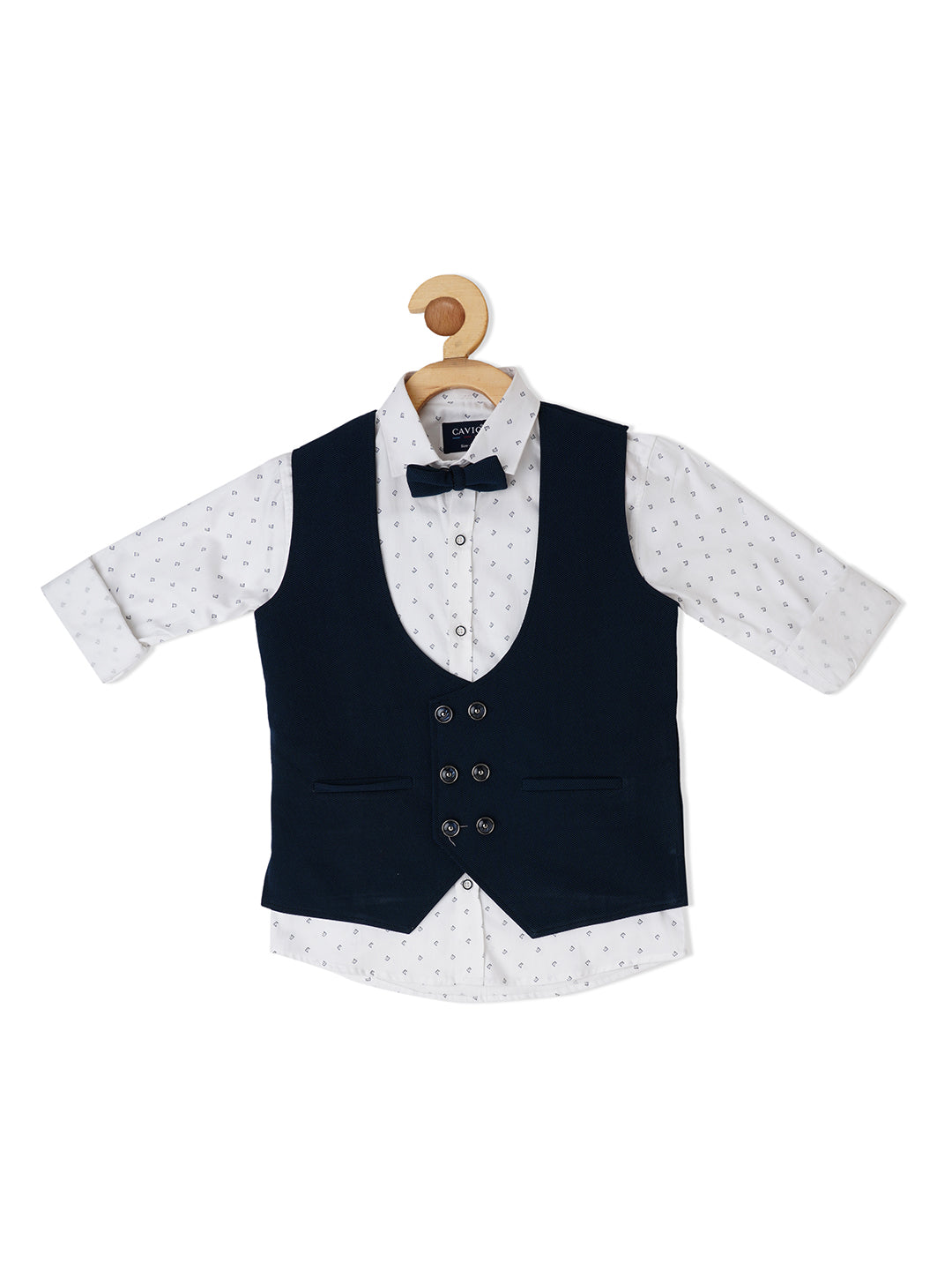 Boys Printed Party Shirt With Waistcoat - -