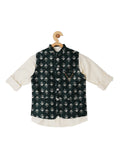 Boys Printed Jacquard Nehru Jacket With Shirt - -