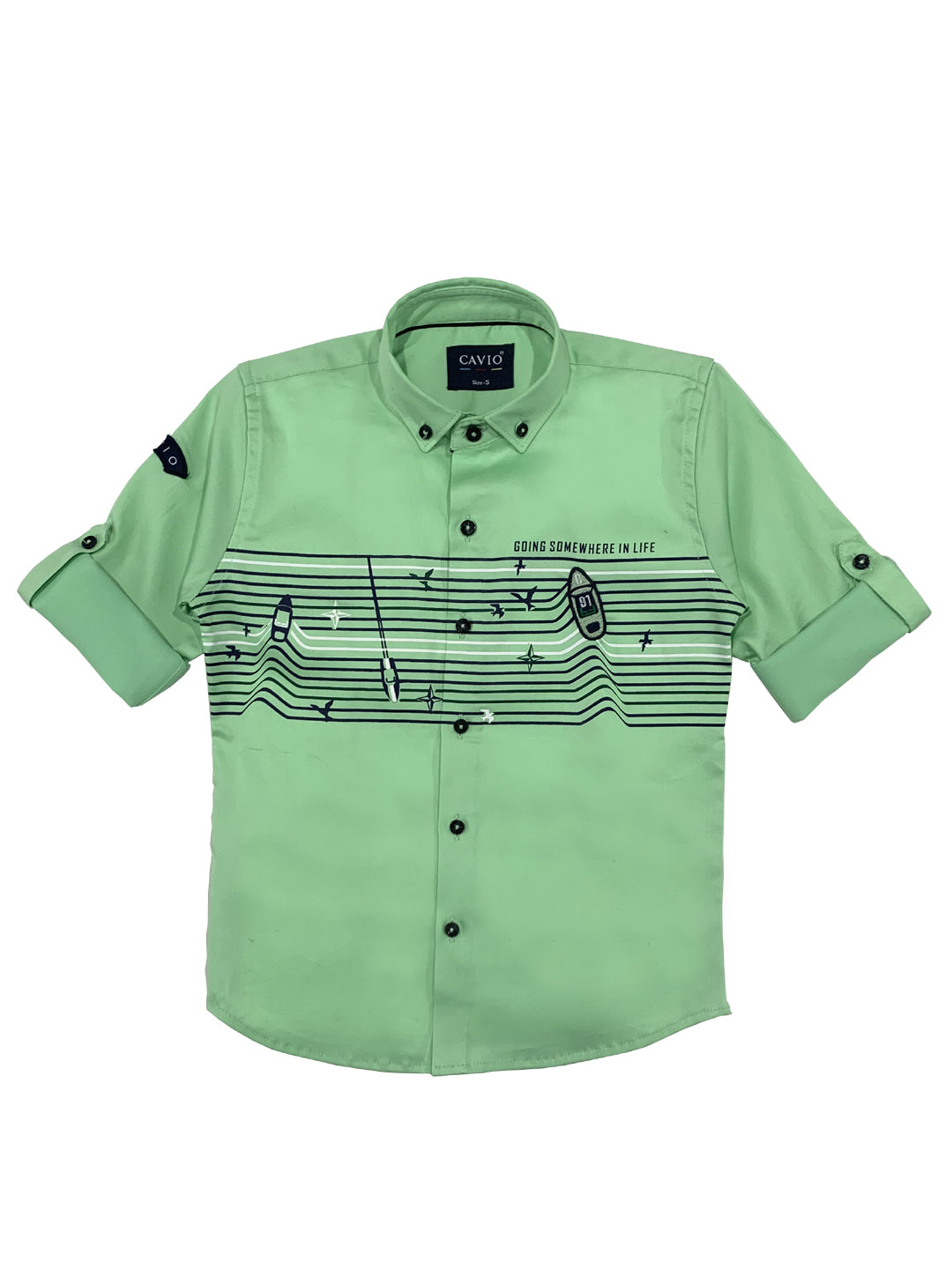 CAVIO Boys Green Premium Striped Casual Shirt