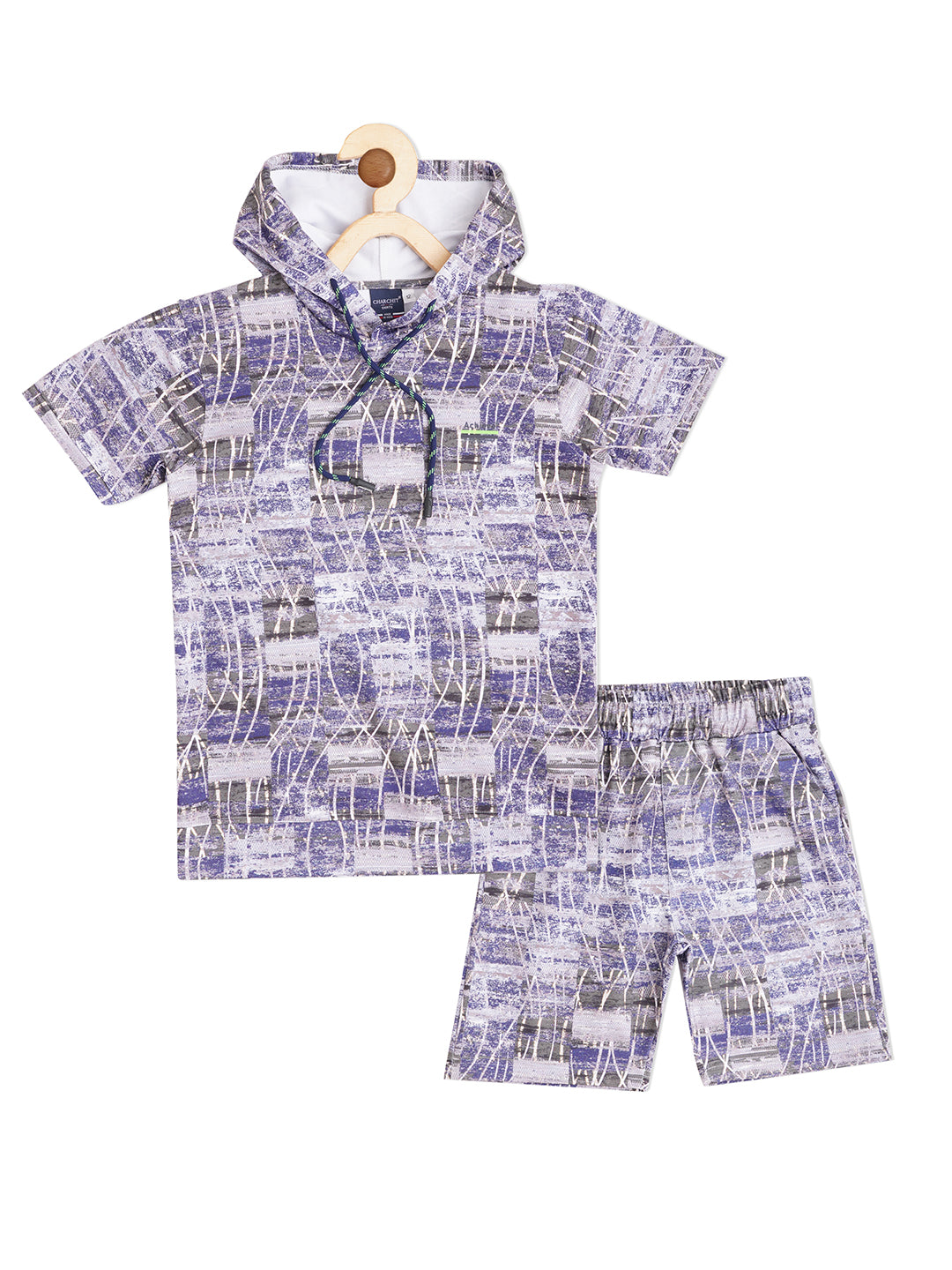 Boys Printed Hooded Pure Cotton T shirt with Shorts