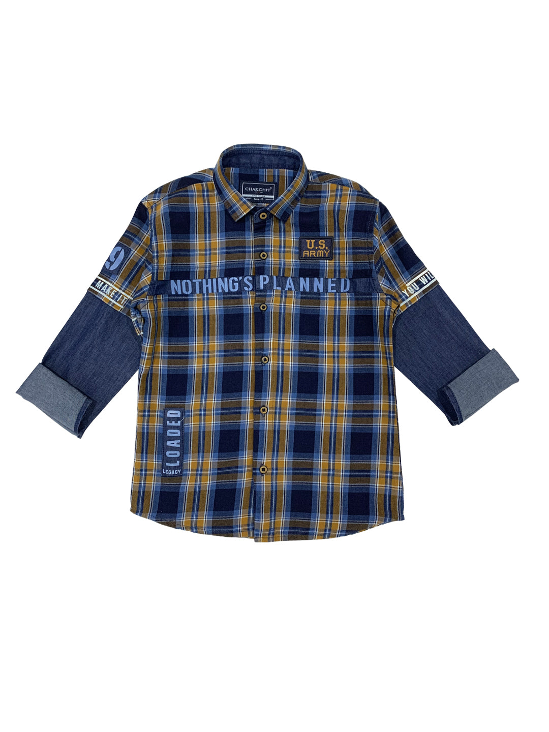 CAVIO Boys Gold-Toned Premium Tartan Checks Checked Casual Shirt