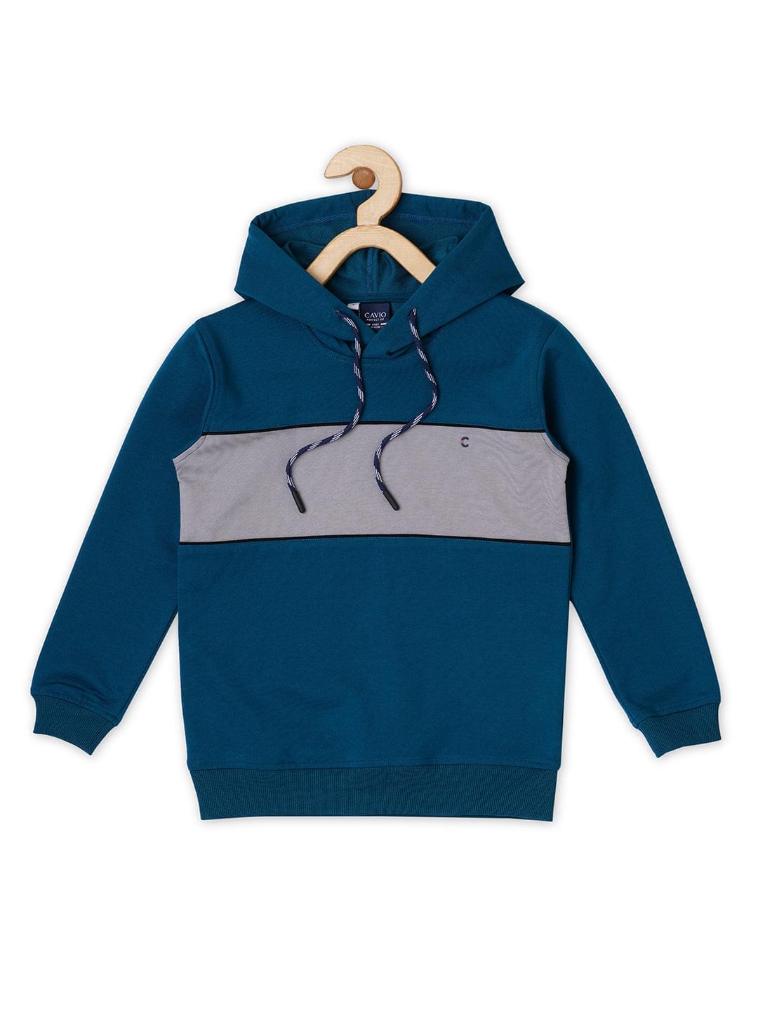 Boys Colourblocked Hooded Long Sleeves Cotton T shirt