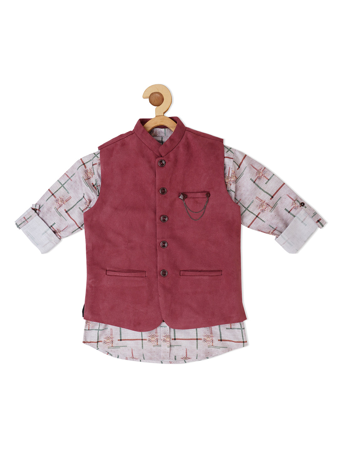 Boys Slim-Fit Nehru Jackets With Printed Shirt - -