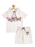 Boys Printed Pure Cotton Hooded T-shirt With Shorts