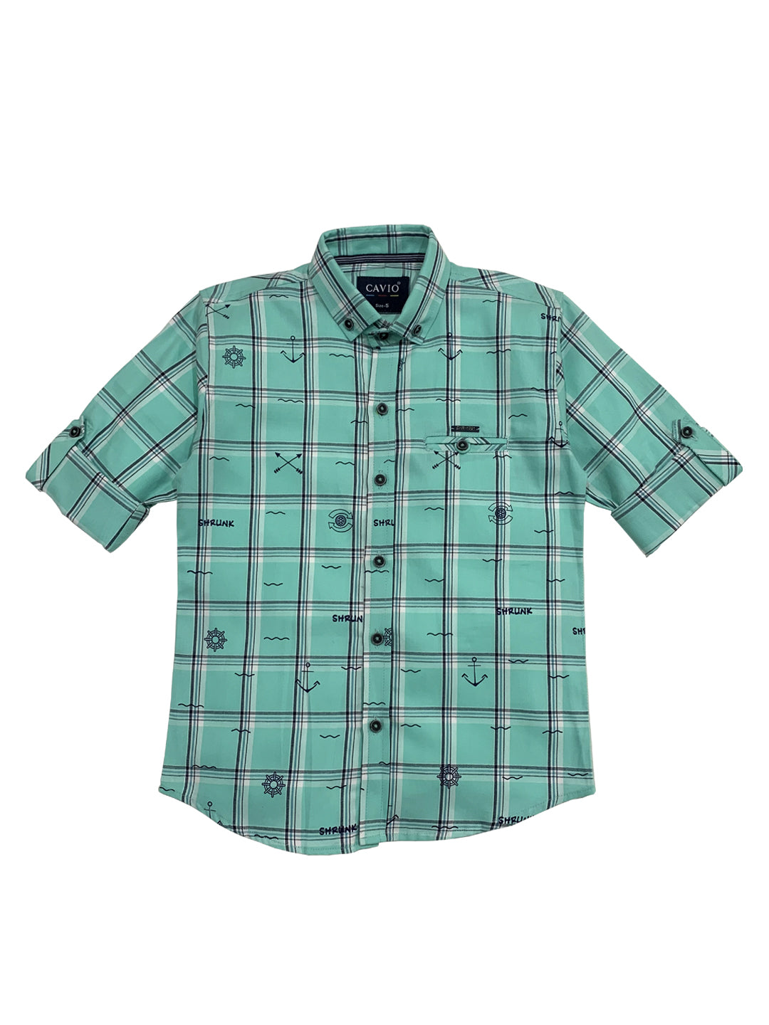 CAVIO Boys Green Premium Checked Casual Shirt