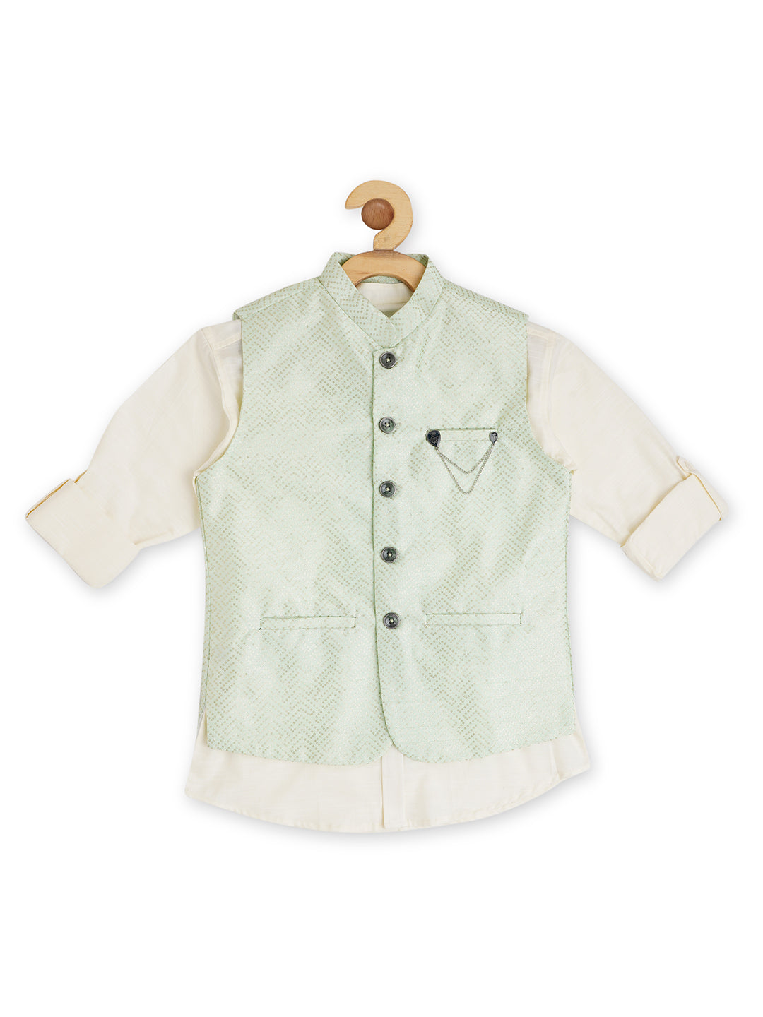 Boys Embellished Slim-Fit Nehru Jackets with Shirt  - -