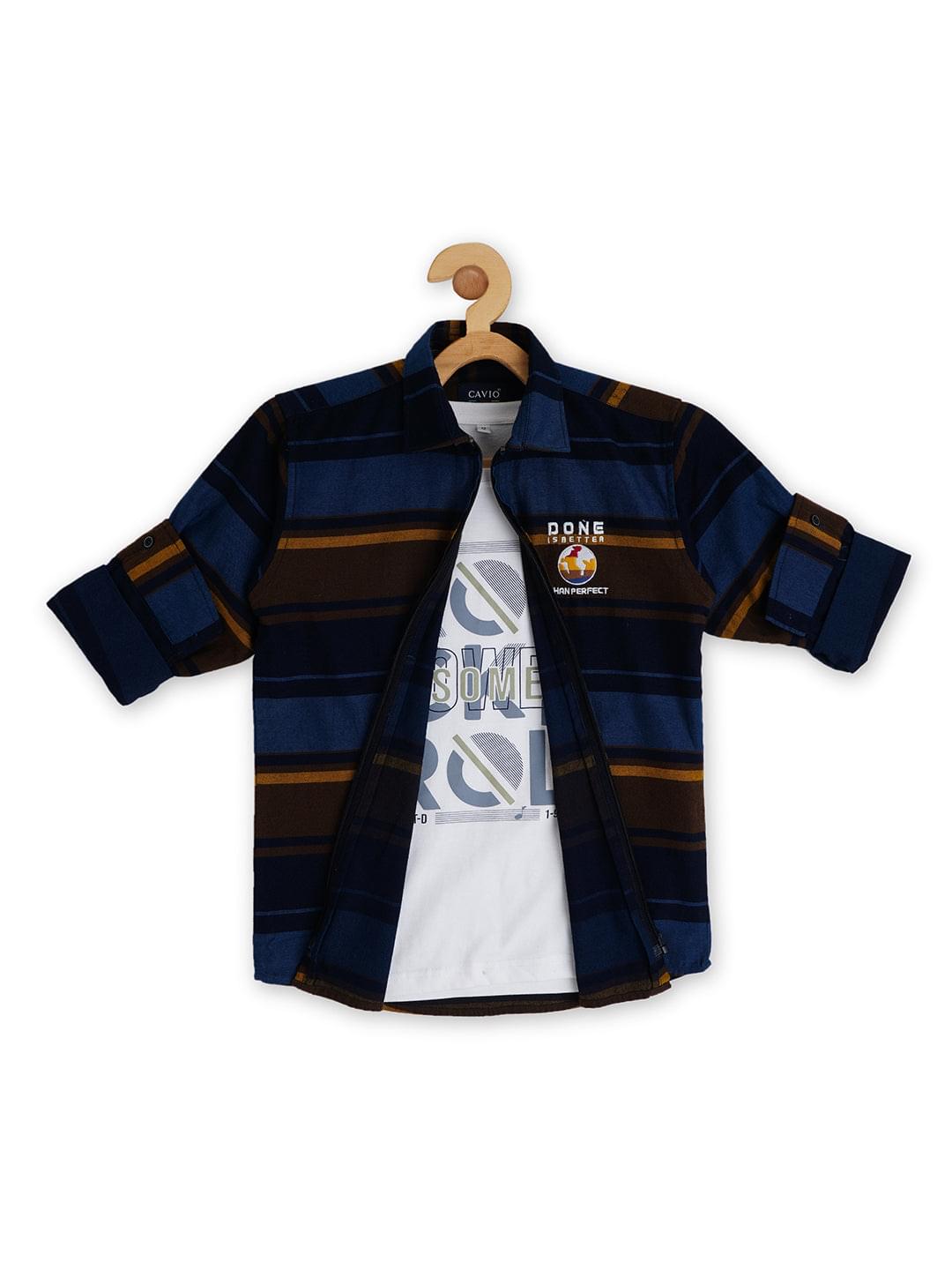 Boys Coffee Brown Comfort Striped Casual Shirt