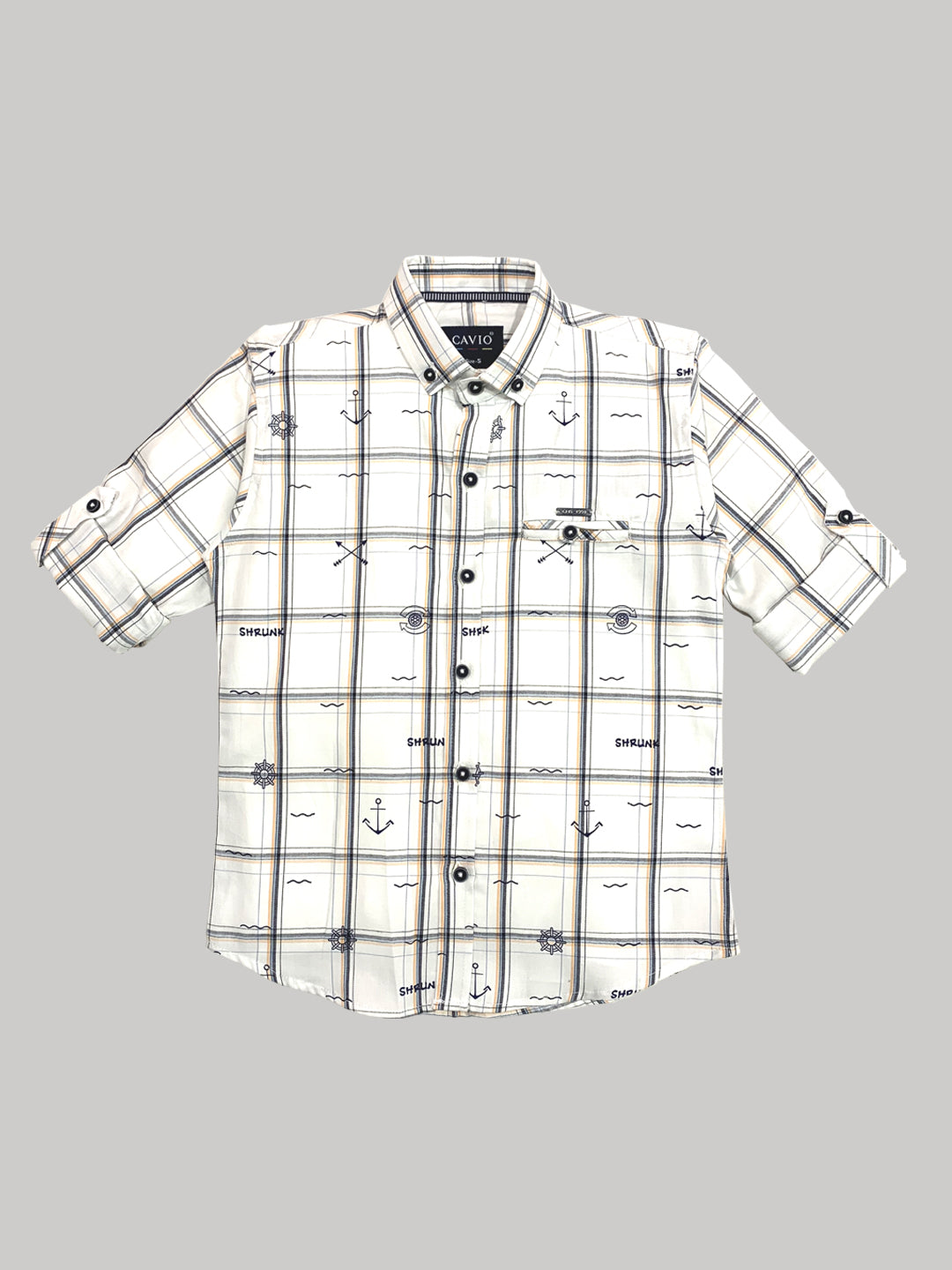 CAVIO Boys White Premium Checked Casual Shirt