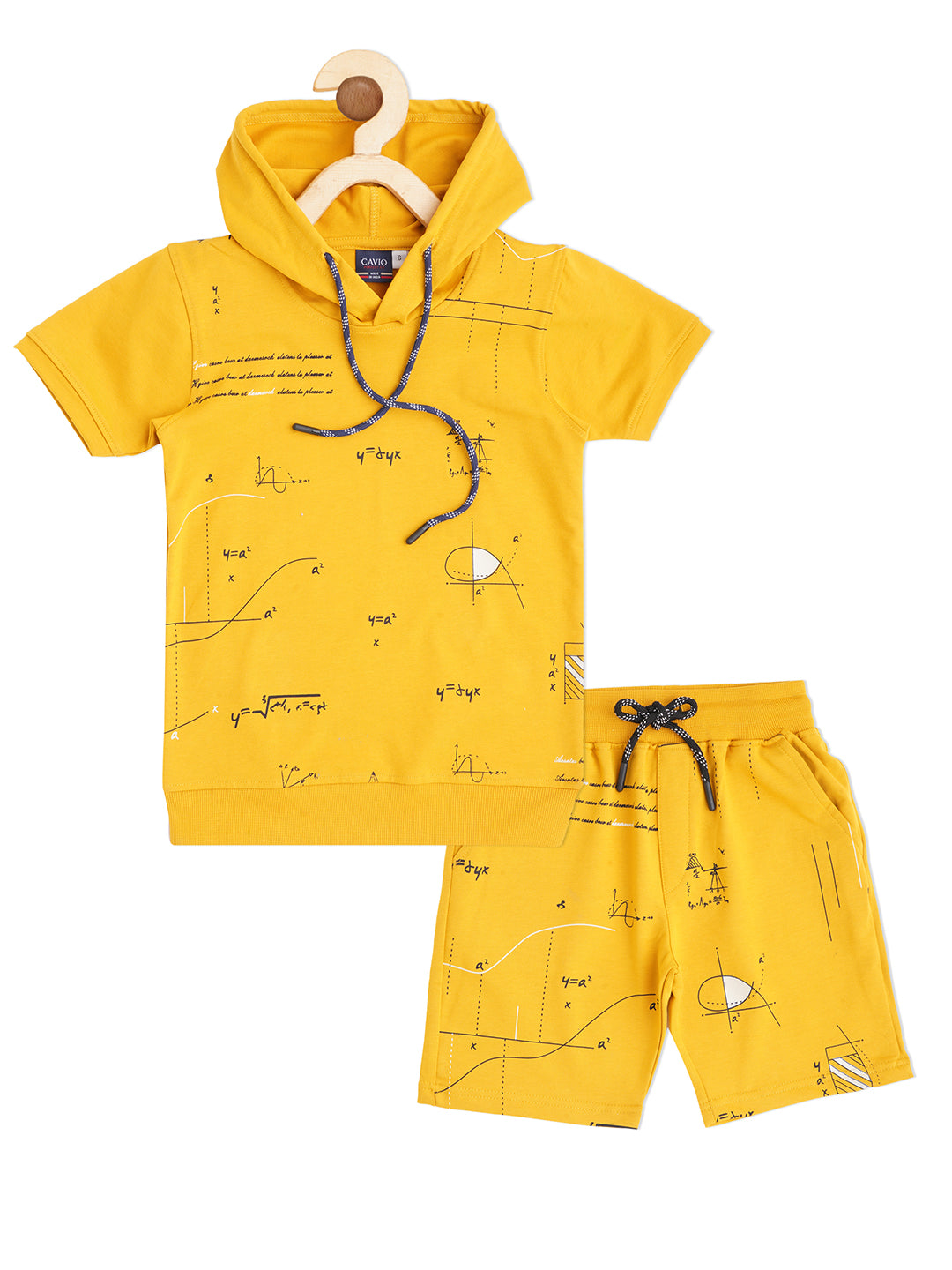 Boys Printed Pure Cotton Hooded T shirt With Shorts