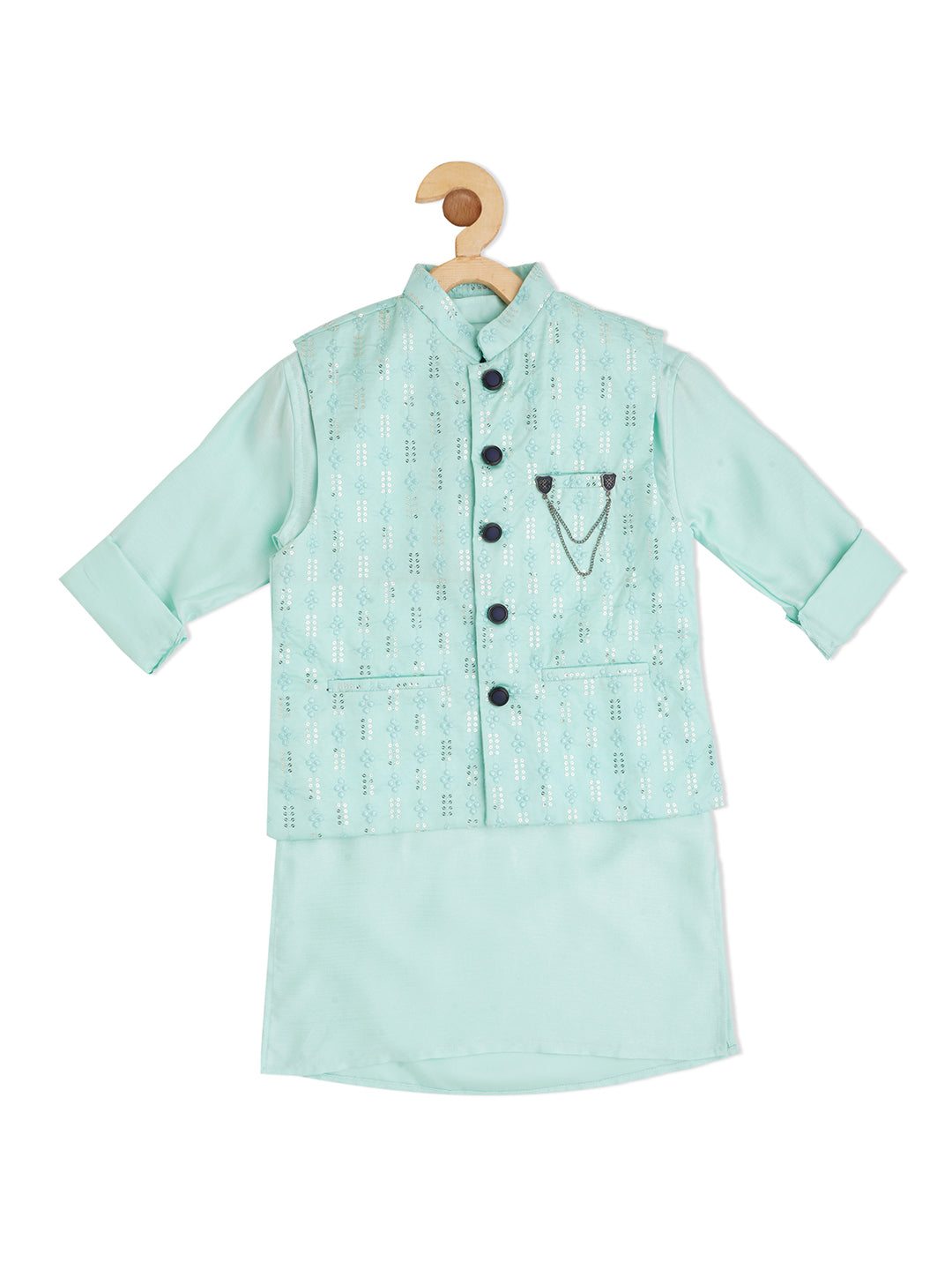 Boys Thread Work Kurta with Pyjamas With Nehru Jacket - -