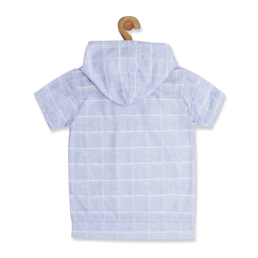 Boys Checked Hooded T shirt with Shorts Blue & White - -