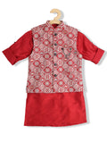 Boys Maroon Thread Work Kurta with Pyjamas - -