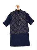 Boys Navy Blue Sequinned Kurta with Churidar - -