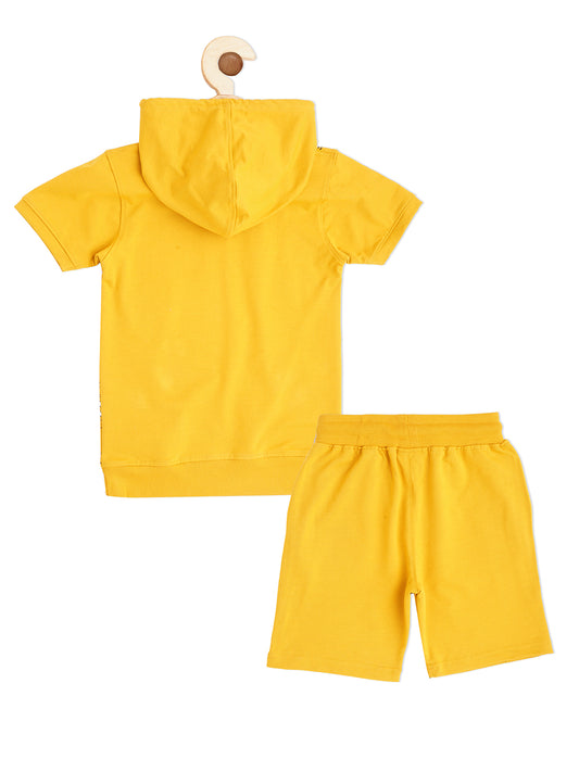 Boys Printed Pure Cotton Hooded T shirt With Shorts