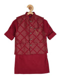 Boys Maroon Kurta with Trousers - -