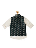 Boys Printed Jacquard Nehru Jacket With Shirt - -