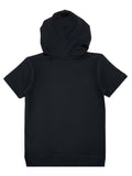 Boys Abstract Printed Hoodie T shirt Half Sleeve Black - -