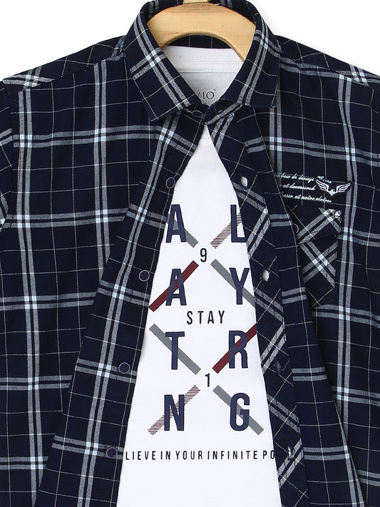 Boys White Comfort Tartan Checks Checked Casual Shirt