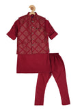 Boys Maroon Kurta with Trousers - -