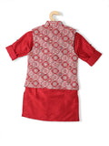 Boys Maroon Thread Work Kurta with Pyjamas - -