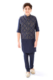 Boys Navy Blue Sequinned Kurta with Churidar - -