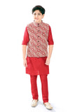 Boys Maroon Thread Work Kurta with Pyjamas - -