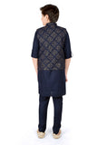 Boys Navy Blue Sequinned Kurta with Churidar - -