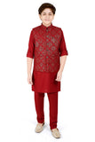 Boys Maroon Kurta with Trousers - -