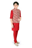 Boys Maroon Thread Work Kurta with Pyjamas - -