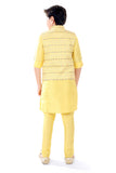 Boys Yellow Thread Work Kurta w\With Pyjamas - -