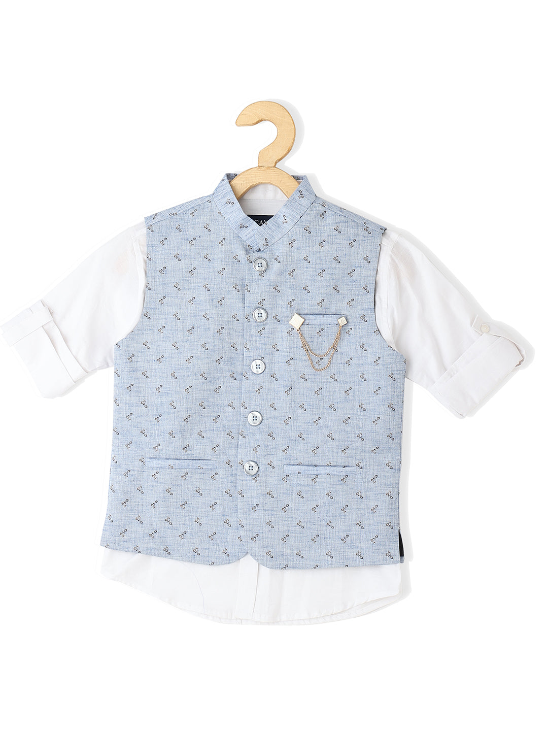 Boys Printed Cotton Nehru Jackets With Shirt - -