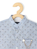 Boys Printed Cotton Nehru Jackets With Shirt - -