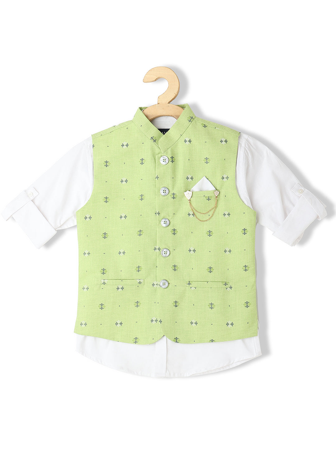 Boys Printed Woven Pure Cotton Nehru Jacket with Shirt - -